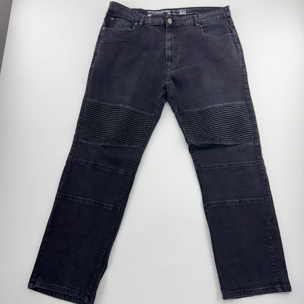 LRG Lifted Research Group Moto Jeans Mens 40 Black Ribbed Knee Streetwear